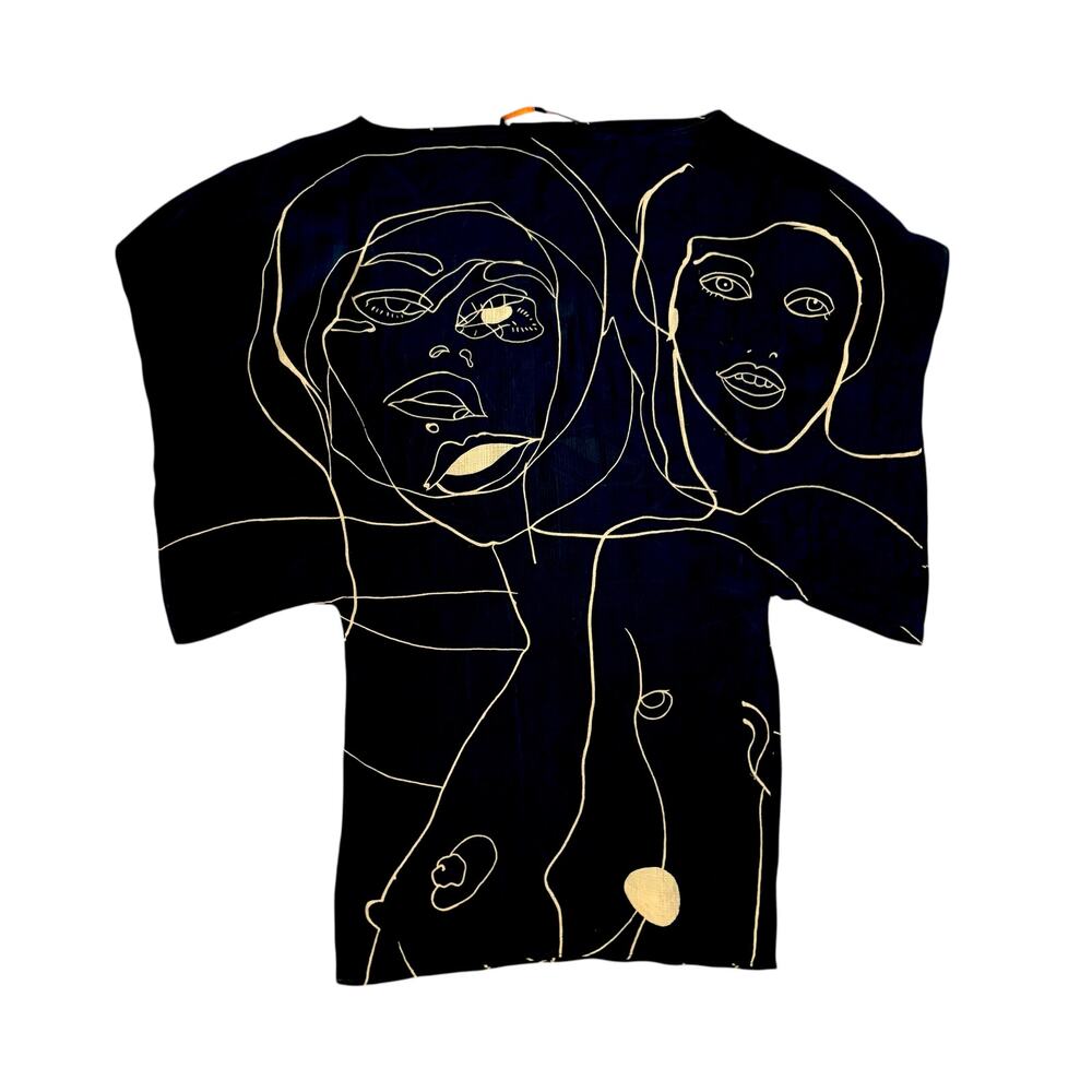 Stella McCartney Sheer Black Swimsuit Cover Up With Faces - Small